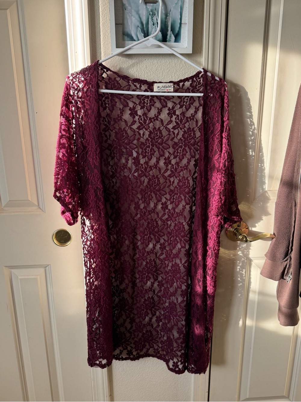 Lace Sheer Kimono Robe - Wine